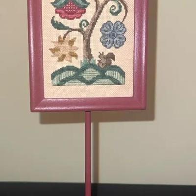 Dobber Designs Needlepoint Art Piece on A Wood Stand