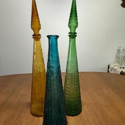 267: Vintage Empoli Style Italian Art Glass Genie Bottle/decanters