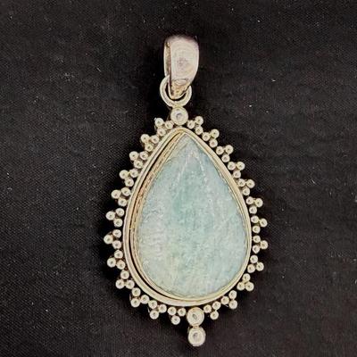 Natural Larimar Stone Set In Sterling Silver
