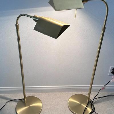 Brass Adjustable Floor Lamps – Pair with Rectangular Metal Shades