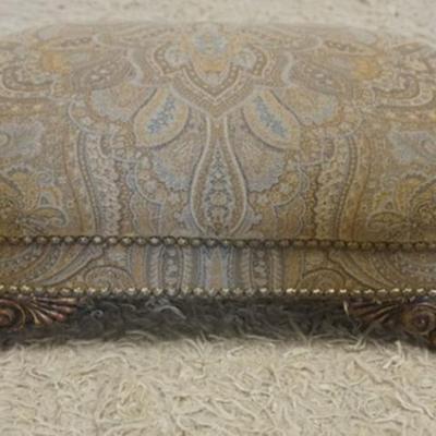 1240	UPHOLSTERED CLAW FOOT STOOL, APPROXIMATELY 21 IN X 14 IN 
