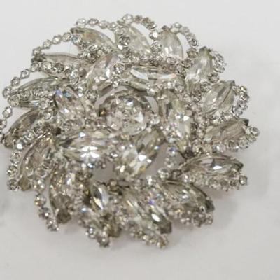 1112	BEAUTIFUL ALBERT WEISS RHINESTONE PIN AND EARRING SET, PIN APPROXIMATELY 2 1/2 IN DIAMETER
