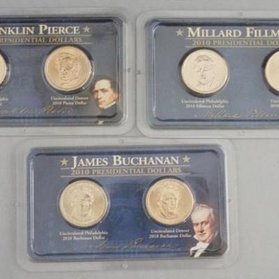 1142	3 SETS OF ONE DOLLAR US PHILADELPHIA AND DENVER UNCIRCULATED PRESIDENTIAL COINS 2010
