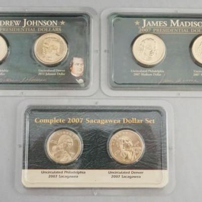 1139	3 SETS OF ONE DOLLAR US PHILADELPHIA AND DENVER UNCIRCULATED PRESIDENTIAL & SACAGAWEA COINS 2007
