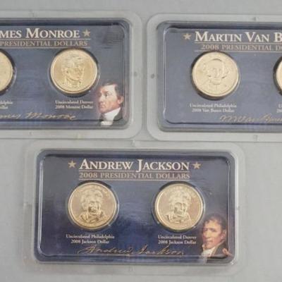 1140	3 SETS OF ONE DOLLAR US PHILADELPHIA AND DENVER UNCIRCULATED PRESIDENTIAL COINS 2008
