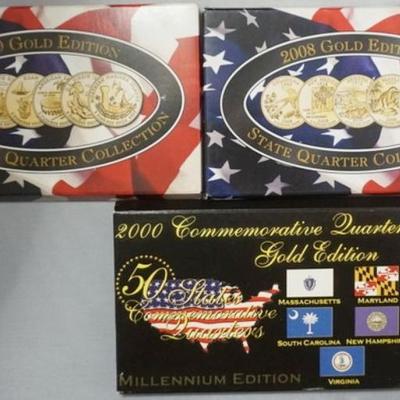 1163	3 SETS - GOLD EDITION & COMMEMORATIVE GOLD STATE QUARTER COLLECTION 2000, 2008, 2009
