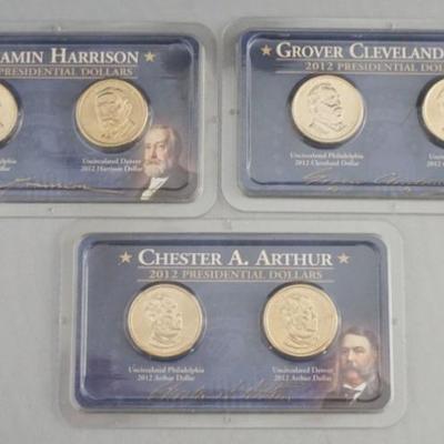 1141	3 SETS OF ONE DOLLAR US PHILADELPHIA AND DENVER UNCIRCULATED PRESIDENTIAL COINS 2012
