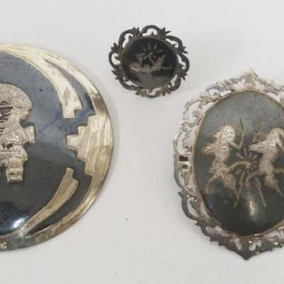 1116	STERLING SILVER PIN AND EARRING SET MARKED MADE IN SIAM AND 1 DIETY PENDANT, 1.31 OZT
