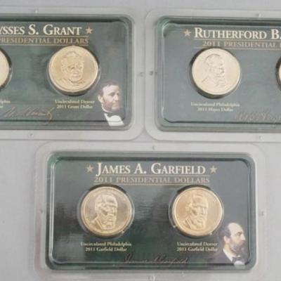 1137	3 SETS OF ONE DOLLAR US PHILADELPHIA AND DENVER UNCIRCULATED PRESIDENTIAL COINS 2011
