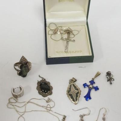 1127	ASSORTED STERLING JEWELRY INCLUDING 2 NECKLACES, RING, EARRINGS AND PENDANT, 1.01 OZT INCLUDING STONES
