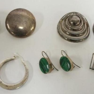 1111	4 PAIRS OF STERLING SILVER EARRINGS AND PR OF UNMARKED LARGE BUTTON EARRINGS (NOT INCLUDED IN WEIGHT), 1.76 OZT INCLUDING STONES
