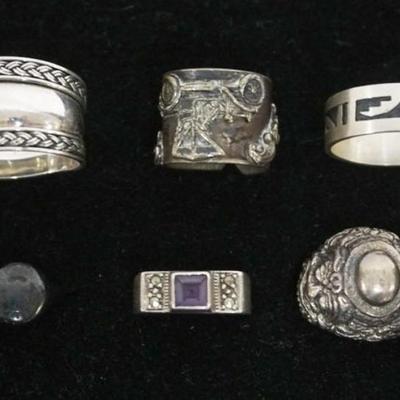 1108	6 LADIES STERLING SILVER RINGS, 1.1 OZT INCLUDING STONES
