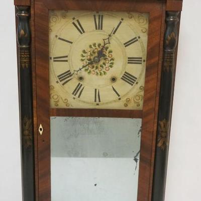 1178	ANTIQUE GEORGE MITCHEL SHELF CLOCK W/HITCHCOCK STYLE PAINT DECORATED COLUMNS & CREST, APPROXIMATELY 17 1/2 IN X 5 IN X 34 IN HIGH
