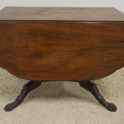 1234	ANTIQUE ROSEWOOD ACANTHUS CARVED DROP LEAF TABLE WITH 1 DRAWER, APPROXIMATELY 38 IN X 23 IN X 28 IN H, EACH DROP 17 IN
