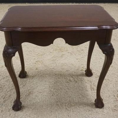 1214	ETHAN ALLEN GEORGIAN COURT CHERRY BALL AND CLAW FOOT, SHELL CARVED CABRIOLE LEGS OCCASIONAL TABLE WITH PULL OUT SIDES, APPROXIMATELY...