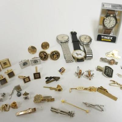 1126	ASSORTED MENS TIE TACKS, CUFF LINKS AND WATCHES
