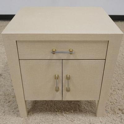 1226	MODERN STYLE 1 DRAWER, 2 DOOR STAND IN LINEN WRAPED FINSIH, SOME SPOTS ON TOP SURFACE, APPROXIMATELY 24 IN X 22 IN X 24 IN H
