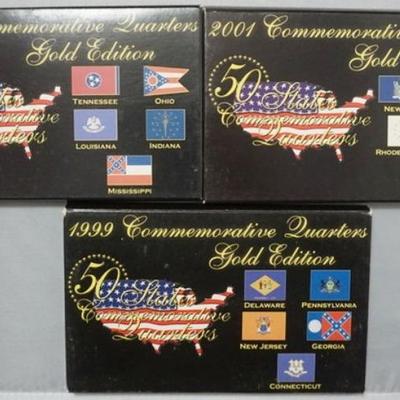 1164	3 SETS - COMMEMORATIVE GOLD STATE QUARTER COLLECTION 1999, 2000, 2001
