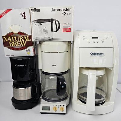 Cuisinart Automatic Grind & Brew, Cuisinart 4-Cup Coffee Maker, Braun Aromaster + Extra Filters Lot