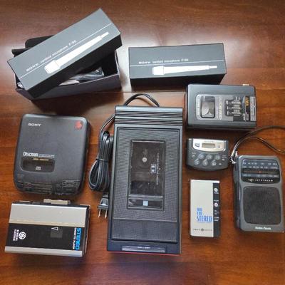 Vintage Walkman, Discman, Cassette Player, VHS Rewinder, Radio & Microphones Lot