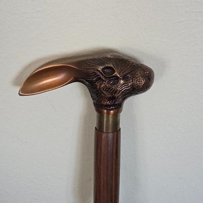 Decorative Rabbit Handle Walking Cane – Wood Shaft with Sculpted Metal Handle