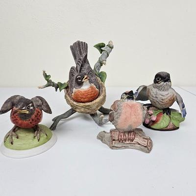 Lot of 4 Boehm Porcelain Bird Figurines - Robin, Baby Robin, Fledgling Bluebird, Fledgling Red Poll