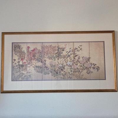 Framed Print of Japanese Gold-Leaf Screen - Botanical Wall Art Print – Floral Garden Illustration in Gold Frame