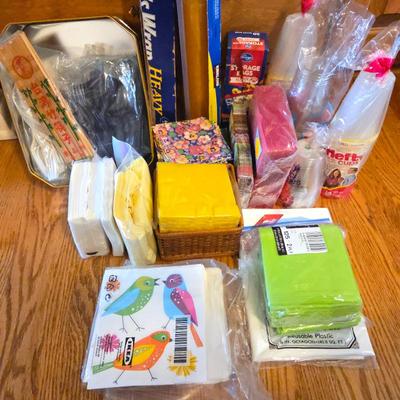 Large Party Supply Lot – Napkins, Cups, Table Covers, Storage Bags & Entertaining Supplies