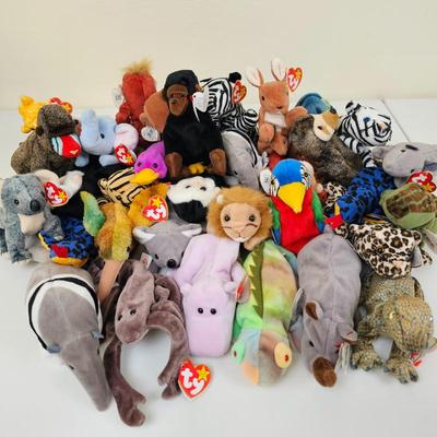  Theme Ty Beanie Babies Animal Plush Lot | Rare Collectible Stuffed Toys with Tags | Lion, Koala, Zebra & More