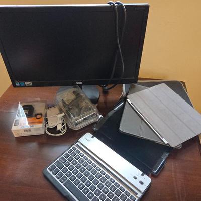 AOC 20-Inch LED Monitor, Various Charging Devices, ZAGG Bluetooth Keyboard & Various Cases, Plus Logitech Webcam