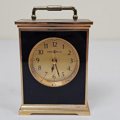 Vintage Howard Miller Mantel Clock Black & Gold Mechanical Table Clock with Handle