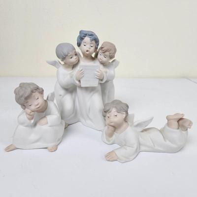  Lladro Porcelain Angel Choir Figurine Set - Handcrafted Spanish Art with Cherubic Details