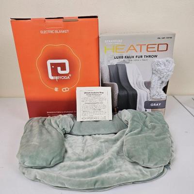 Eyeciga Electric Blanket & Berkshire Heated Luxe Faux Fur Throw Gray - Ultimate Eucalyptus Wrap Hot Cold Therapy
