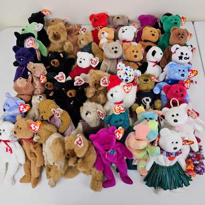 Large Lot of Vintage TY Beanie Baby Bears Collection - Over 40 Plush Toys with Original Tags