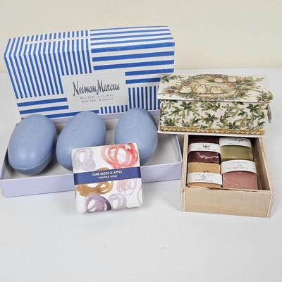 Soap Lot Incl. Neiman Marcus Blue Label & Among The Flowers Artisan Soap Collection Gift Set