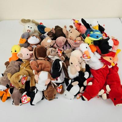 Lot of 28 TY Beanie Babies Plush Animals Collection Assorted Local Wildlife and Farm Friends