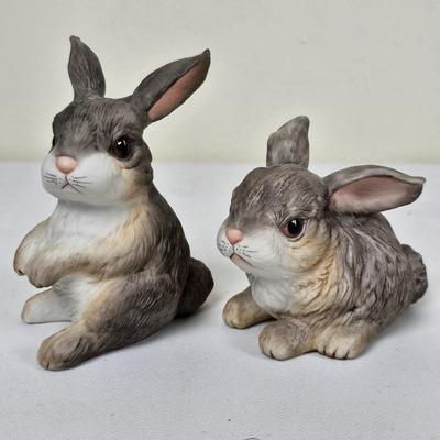 Set of 2 Boehm Hand-Painted Ceramic Bunny Figurines - Sitting Rabbit & Rabbit at Rest