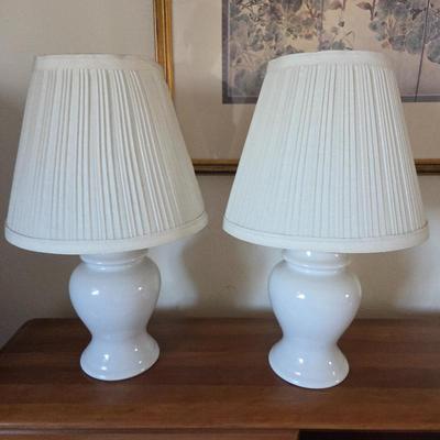 Pair of White Table Lamps with Pleated Shades – Classic Bedroom or Living Room Lamps