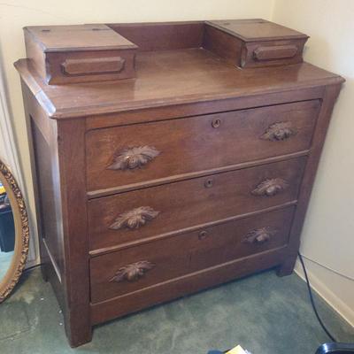  Antique Wooden Dresser Chest with Carved Drawer Pulls - Vintage Storage Furniture