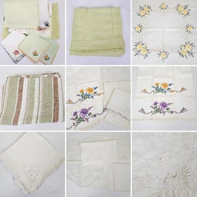 Vintage Linens Lot – Tablecloths, Napkins & Embroidered Pillowcases