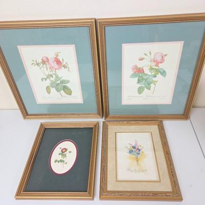 Vintage Botanical Prints Lot - Framed Floral Artwork Collection with Gold Frames