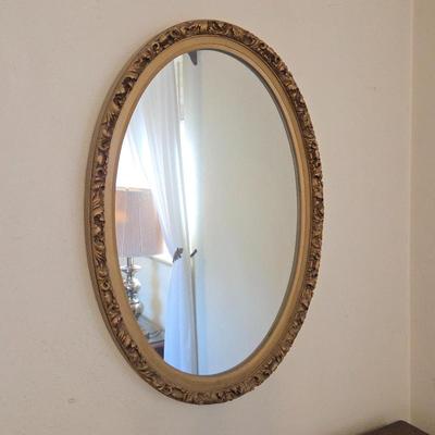  Vintage High-Fidelity PPG Industries Oval Wall Mirror with Ornate Gold Frame