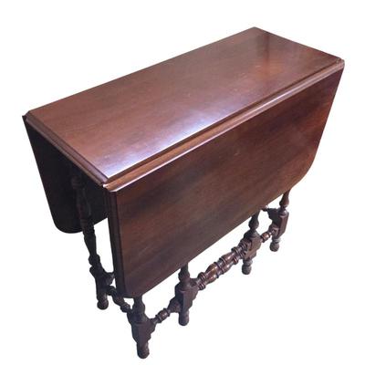 Antique Wooden Drop Leaf Gate Leg Table with Turned Legs - Classic Vintage Furniture