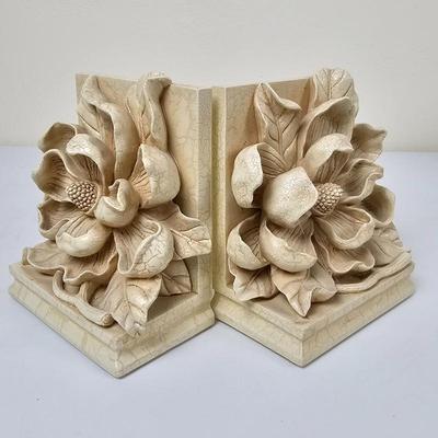  Vintage Ceramic Floral Magnolia Bookends Decorative Home Accent Piece