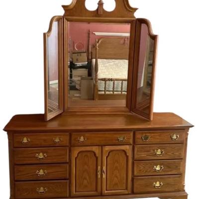 Large oak dresser with mirror