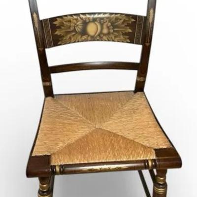 Antique Hitchcock-Style Side Chair With A Rush Seat And Gold Stenciling