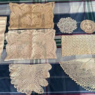 Lot of Vintage Handmade Lace and Linen Doilies and Table Runners 