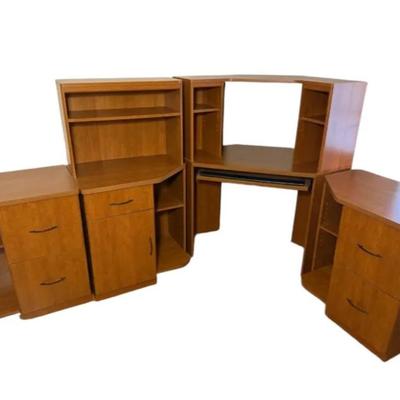 Office Desk With 3 Side Pieces & Top Shelf