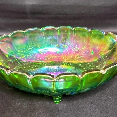 Carnival Glass Harvest Grape Green Fruit Bowl