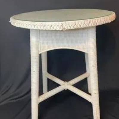 White Wicker Side Table 